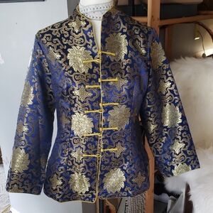 Elegant Blue and Gold Brocade Jacket